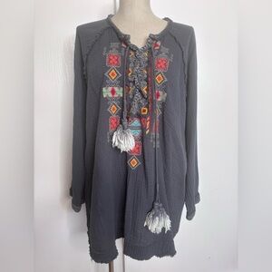 Johnny Was Embroidered Tassel Tunic – 2X – Boho Chic